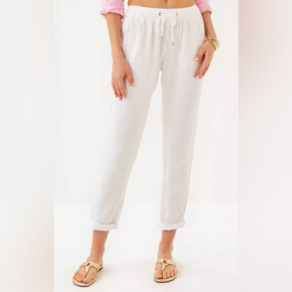 Lilly Pulitzer Taron Resort White Linen Pants mid-rise 31”